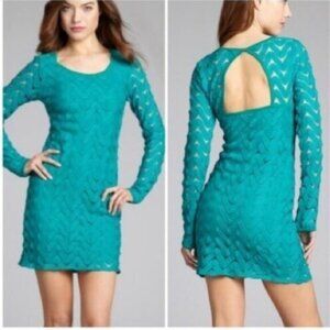 Free People Emerald Wild Thing Crochet Pullover Mini Dress Women’s Size …
